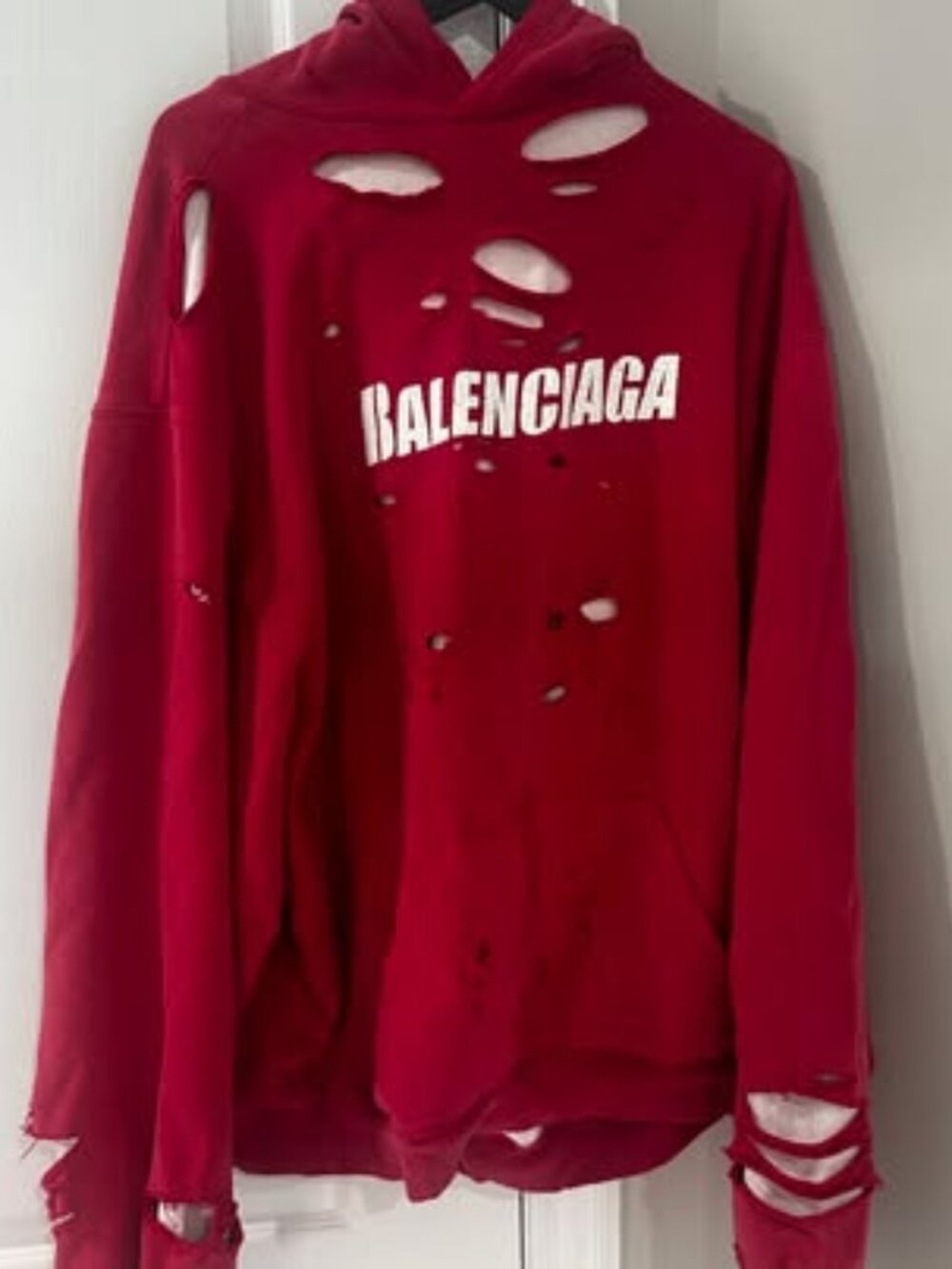 Balenciaga Red Distressed Hoodie - Size S